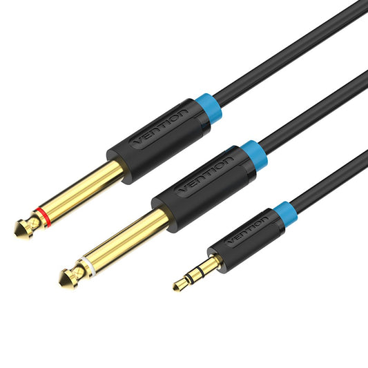 VENTION 3.5mm to Double 6.35MM Stereo Jack Audio Cable Gold Plated 3.5mm 1/8" TRS to 6.35mm 1/4" TS Mono Y-Cable Splitter Cord for iPhone Multimedia Speakers and Home Stereo Systems